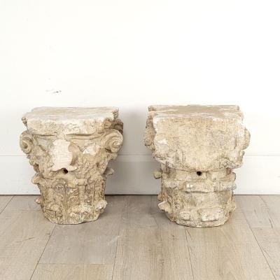 Pair of Caen Stone Gallo Romano Corinthian Capitals probably circa A D 300