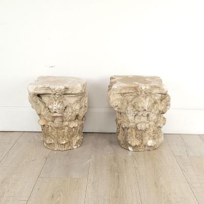 Pair of Caen Stone Gallo Romano Corinthian Capitals probably circa A D 300