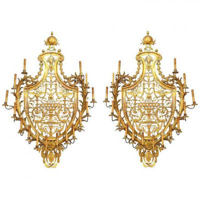 Pair of Caldwell French Empire Style Ormolu Wall Sconces