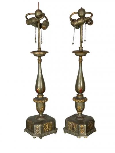 Pair of Caldwell Pewter and Bronze Table Lamps