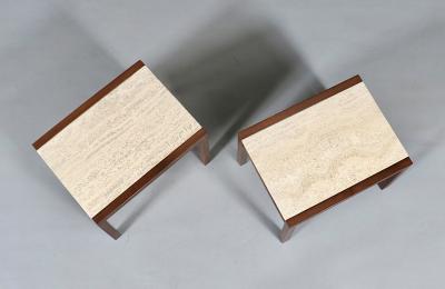 Pair of Californian Modern Travertine Top Side Tables