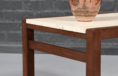 Pair of Californian Modern Travertine Top Side Tables
