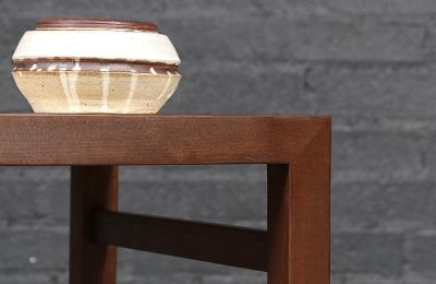 Pair of Californian Modern Travertine Top Side Tables