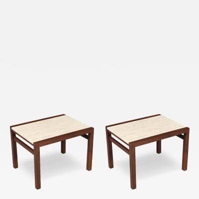 Pair of Californian Modern Travertine Top Side Tables