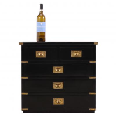 Pair of Campaign Style Ebonized Mahogany Nightstands C 1950