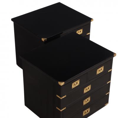 Pair of Campaign Style Ebonized Mahogany Nightstands C 1950