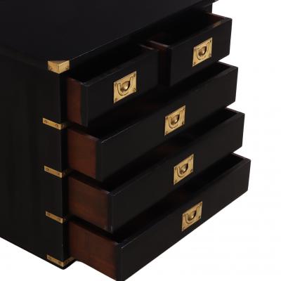 Pair of Campaign Style Ebonized Mahogany Nightstands C 1950
