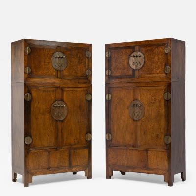 Pair of Camphor Burl Compound Cabinets