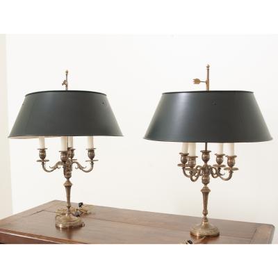 Pair of Candelabra Lamps in the Bouillotte Style
