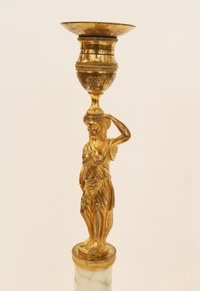 Pair of Candleholders with Karyatids Bronze Marble Early 19th Century