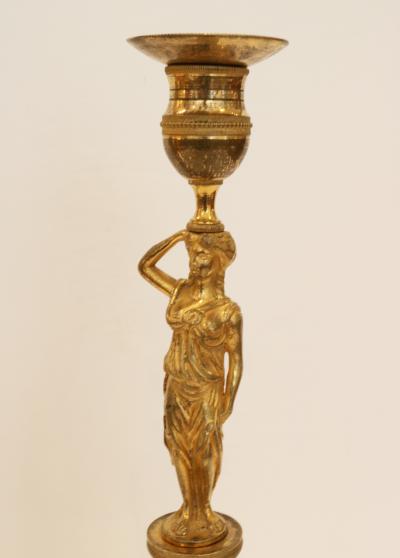 Pair of Candleholders with Karyatids Bronze Marble Early 19th Century