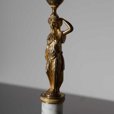 Pair of Candleholders with Karyatids Bronze Marble Early 19th Century