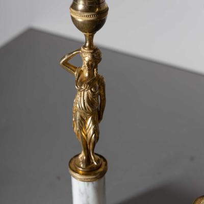 Pair of Candleholders with Karyatids Bronze Marble Early 19th Century