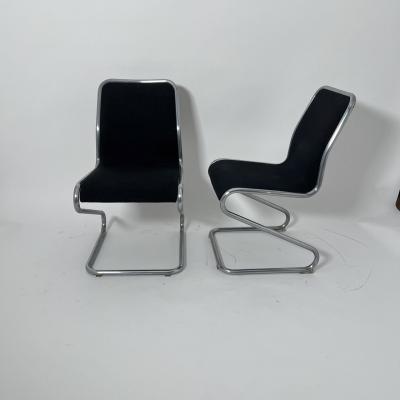 Pair of Cantilever Z Chairs Steeltube and Black Fabric Italy circa 1970