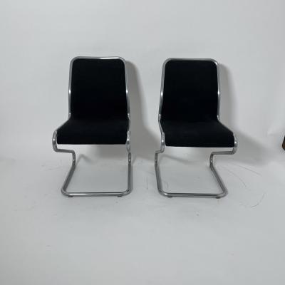 Pair of Cantilever Z Chairs Steeltube and Black Fabric Italy circa 1970