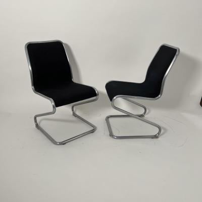 Pair of Cantilever Z Chairs Steeltube and Black Fabric Italy circa 1970