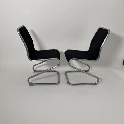 Pair of Cantilever Z Chairs Steeltube and Black Fabric Italy circa 1970