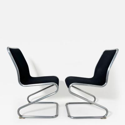 Pair of Cantilever Z Chairs Steeltube and Black Fabric Italy circa 1970