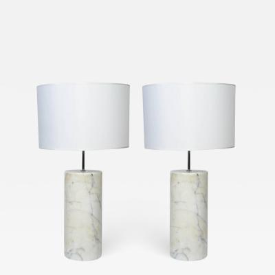 Pair of Carrara Marble Table Lamps in the Style of Angelo Mangiarotti