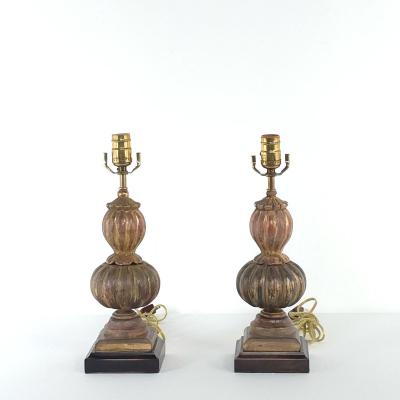 Pair of Carved Antique Giltwood Finials Now Lamps Italy 19th century