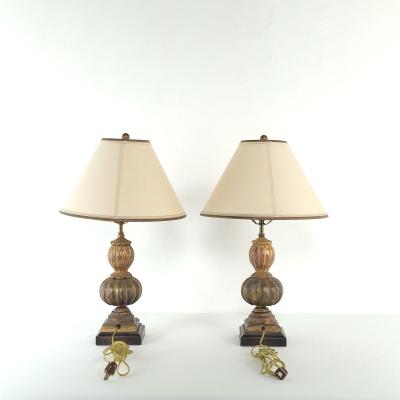 Pair of Carved Antique Giltwood Finials Now Lamps Italy 19th century