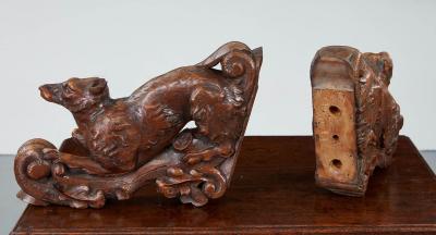 Pair of Carved Arts Crafts Fox Brackets