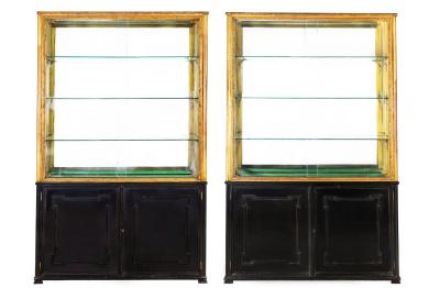 Pair of Carved Giltwood Antique Collector Display Cabinets by M Grieve Co 