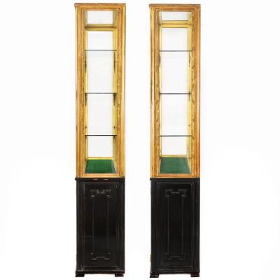 Pair of Carved Giltwood Antique Collector Display Cabinets by M Grieve Co 