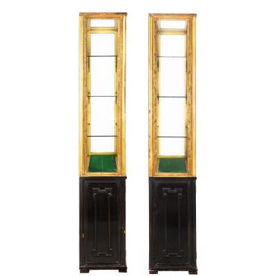 Pair of Carved Giltwood Antique Collector Display Cabinets by M Grieve Co 