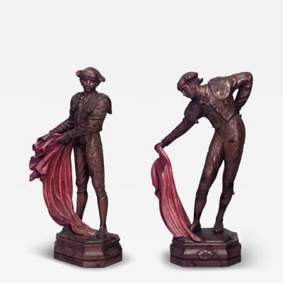 Pair of Carved Pine Toreadors with Red Capes