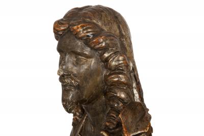 Pair of Carved Polychromed Wood Reliquary Busts of Saints 17th 18th Century