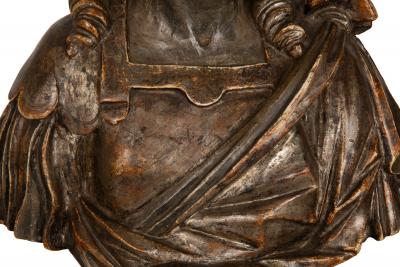 Pair of Carved Polychromed Wood Reliquary Busts of Saints 17th 18th Century