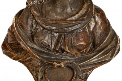 Pair of Carved Polychromed Wood Reliquary Busts of Saints 17th 18th Century