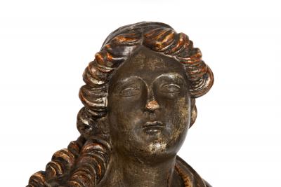 Pair of Carved Polychromed Wood Reliquary Busts of Saints 17th 18th Century