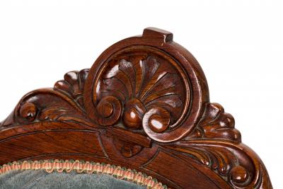 Pair of Carved Rosewood and Tufted Powder Blue Velvet Armchairs