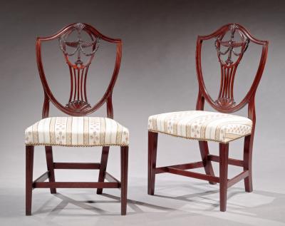 Pair of Carved Shield Back Side Chairs