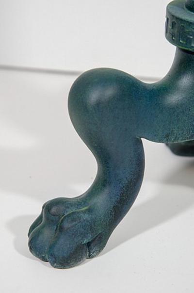 Pair of Cast Plaster Roman Style Tripod Base Lamps in Patinated Bronze Finish