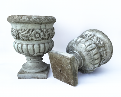 Pair of Cast Stone Planters with Roses circa 1940