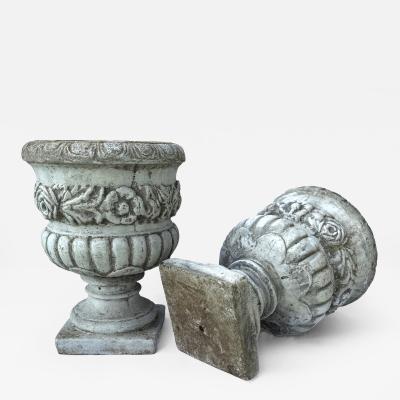 Pair of Cast Stone Planters with Roses circa 1940