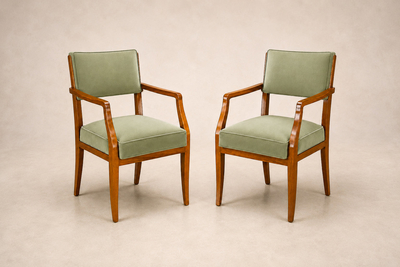 Pair of Cavi na Wood Armchairs in Thick Green Velvet Mid 20thC Lot 954