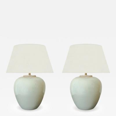 Pair of Celadon Stoneware Table Lamps