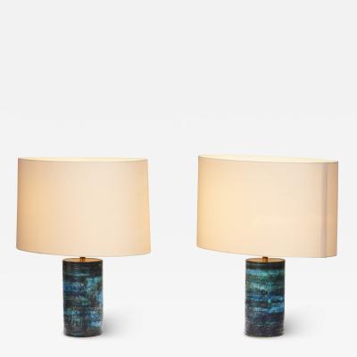 Pair of Ceramic and Brass Table Lamps by Pirkko Pylv n inen Finland 1960s