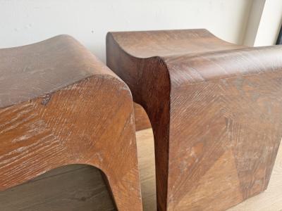 Pair of Cerused Oak Stools USA 1950s