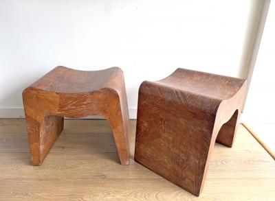 Pair of Cerused Oak Stools USA 1950s