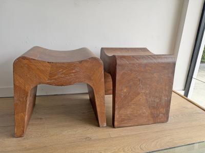 Pair of Cerused Oak Stools USA 1950s