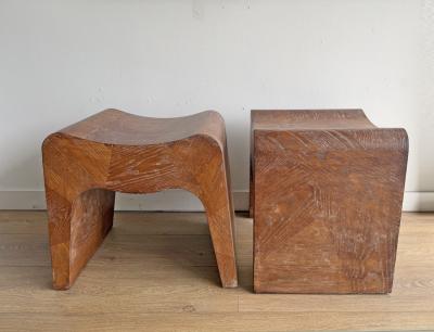 Pair of Cerused Oak Stools USA 1950s