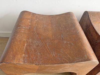 Pair of Cerused Oak Stools USA 1950s