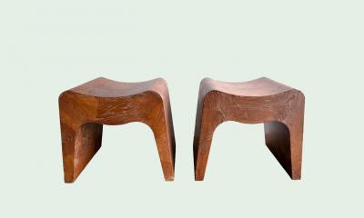 Pair of Cerused Oak Stools USA 1950s