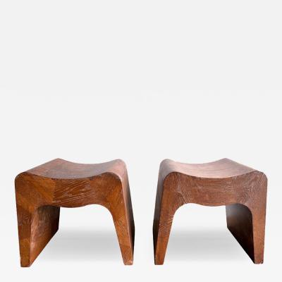 Pair of Cerused Oak Stools USA 1950s