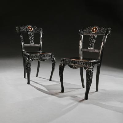 Pair of Ceylonese 19th Century Carved Ebony Side Chairs